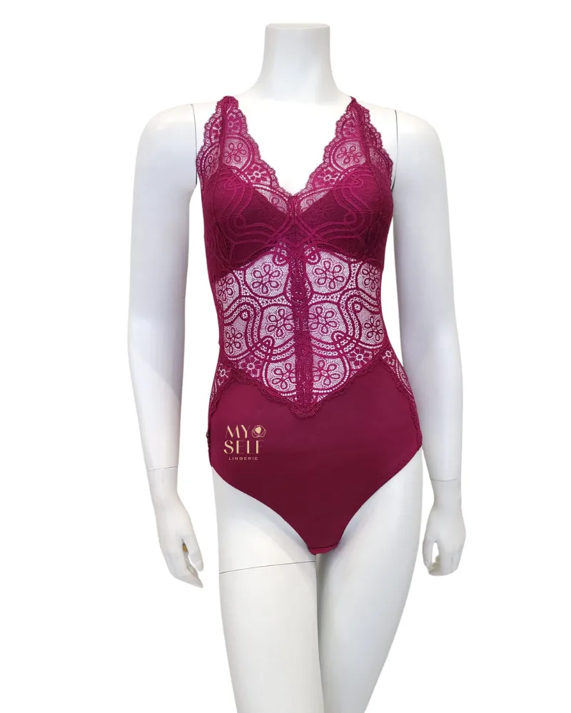 3827 Cranberry Lace & Modal Bodysuit