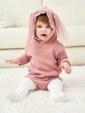 Adorable Baby Bunny Ear Solid Color Hooded Onesie