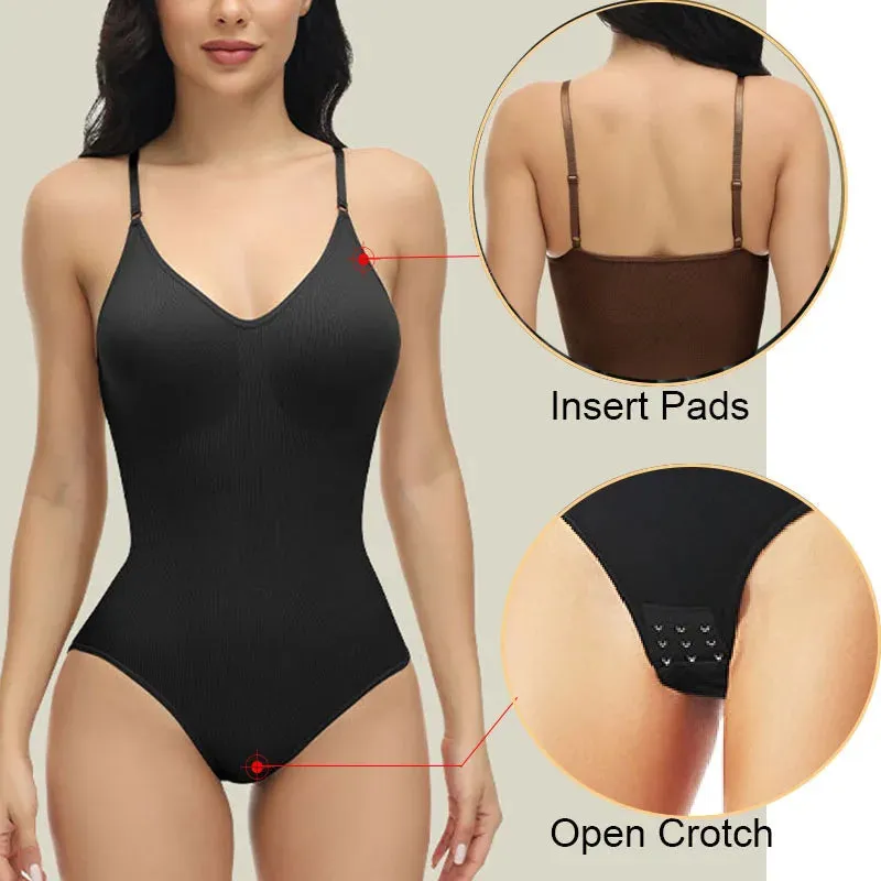 Angela V Neck Spaghetti Strap Bodysuits