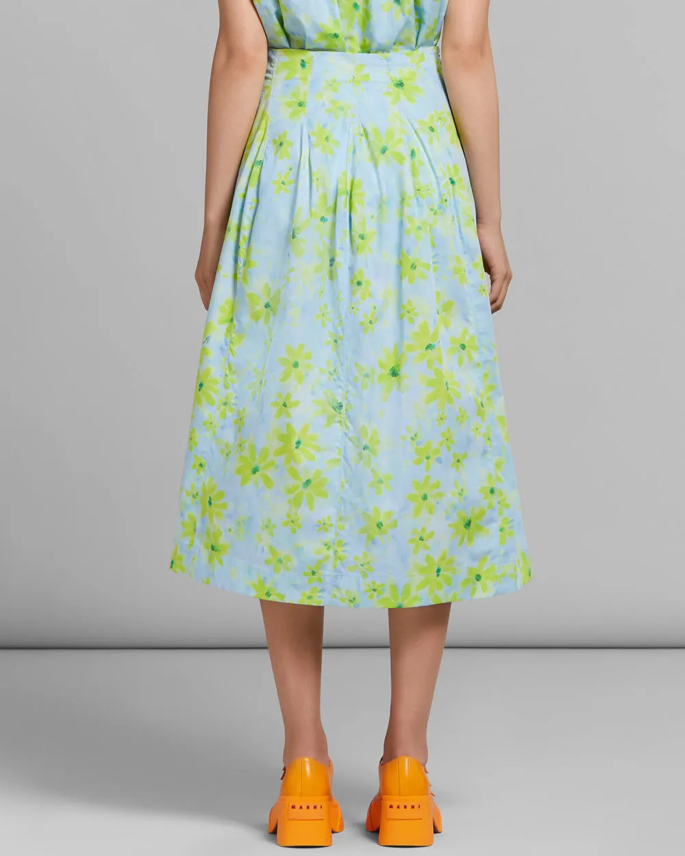 Aqua Marine Parade Print Midi Skirt