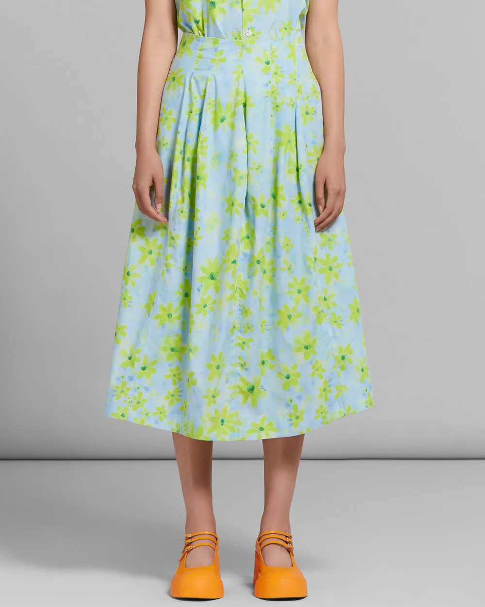 Aqua Marine Parade Print Midi Skirt