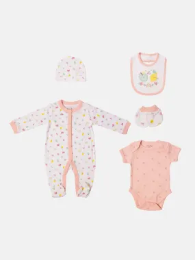Baby Girl Fruits Watch Me Grow 5-piece Set-White & Coral Pink
