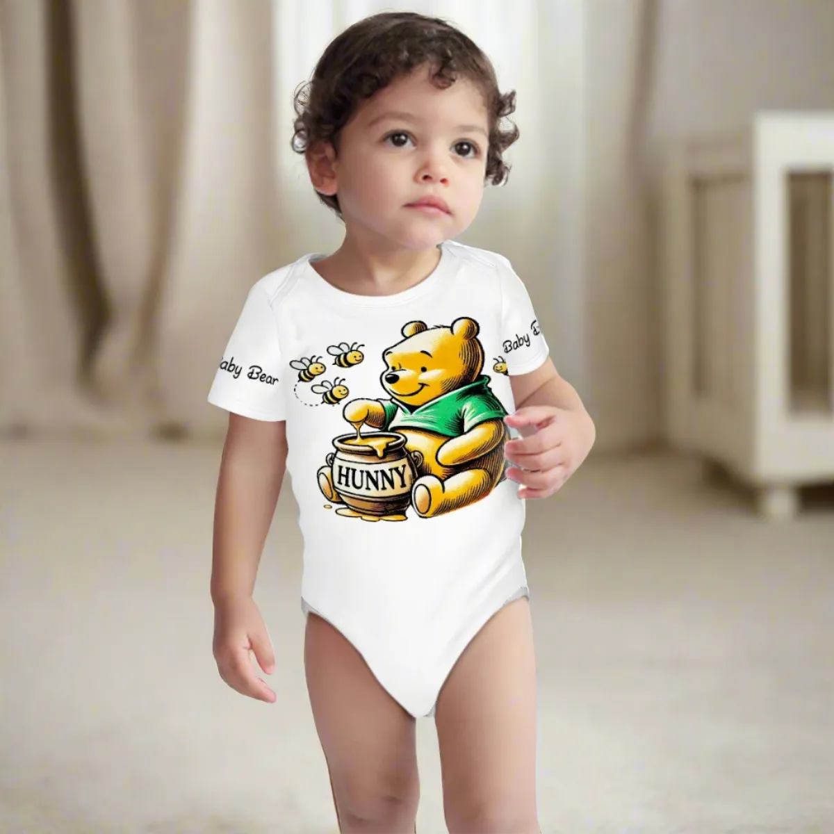 Baby Onesie® Short Sleeve Pooh Baby Bear Bodysuit Newborn To 2T, Blue Jean