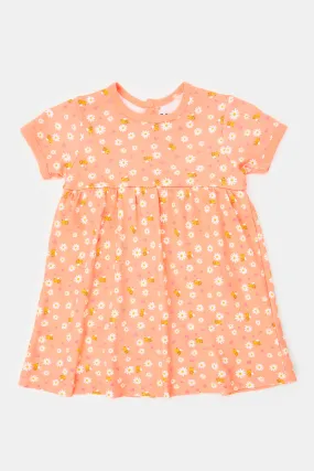 Baby Orange Printed Bodysuit Dress