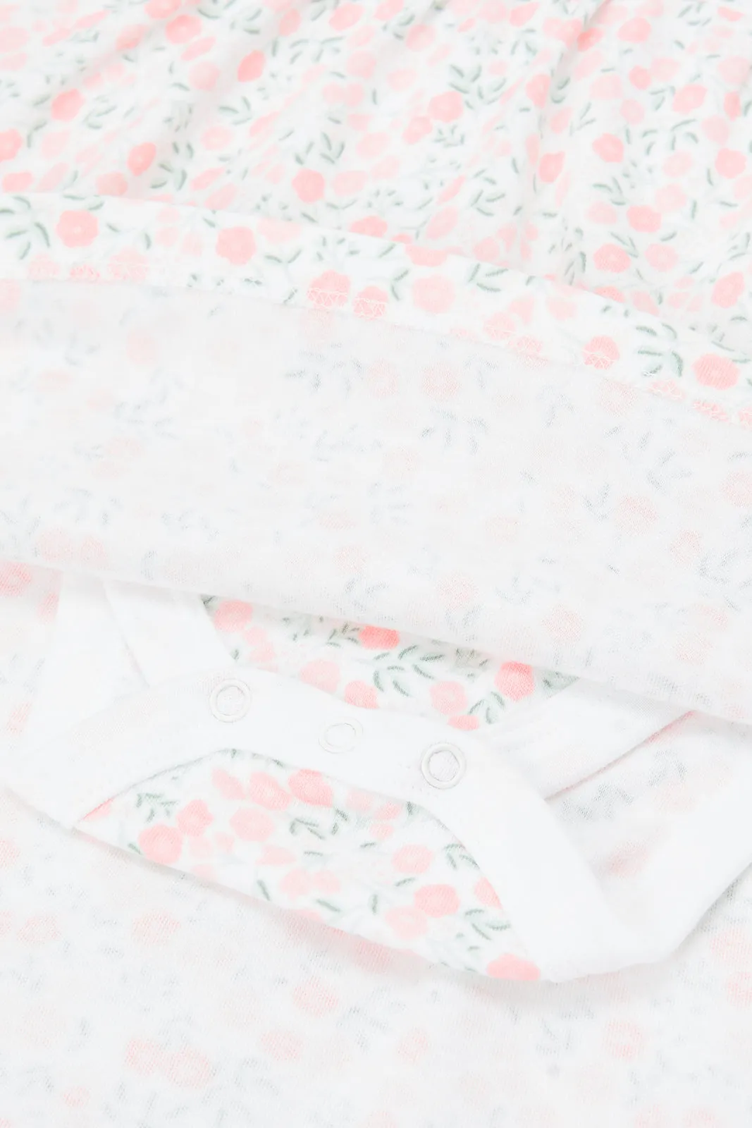 Baby White And Pink Printed Bodysuit Dress