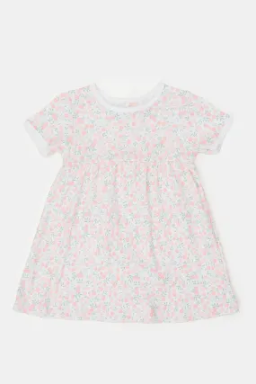 Baby White And Pink Printed Bodysuit Dress