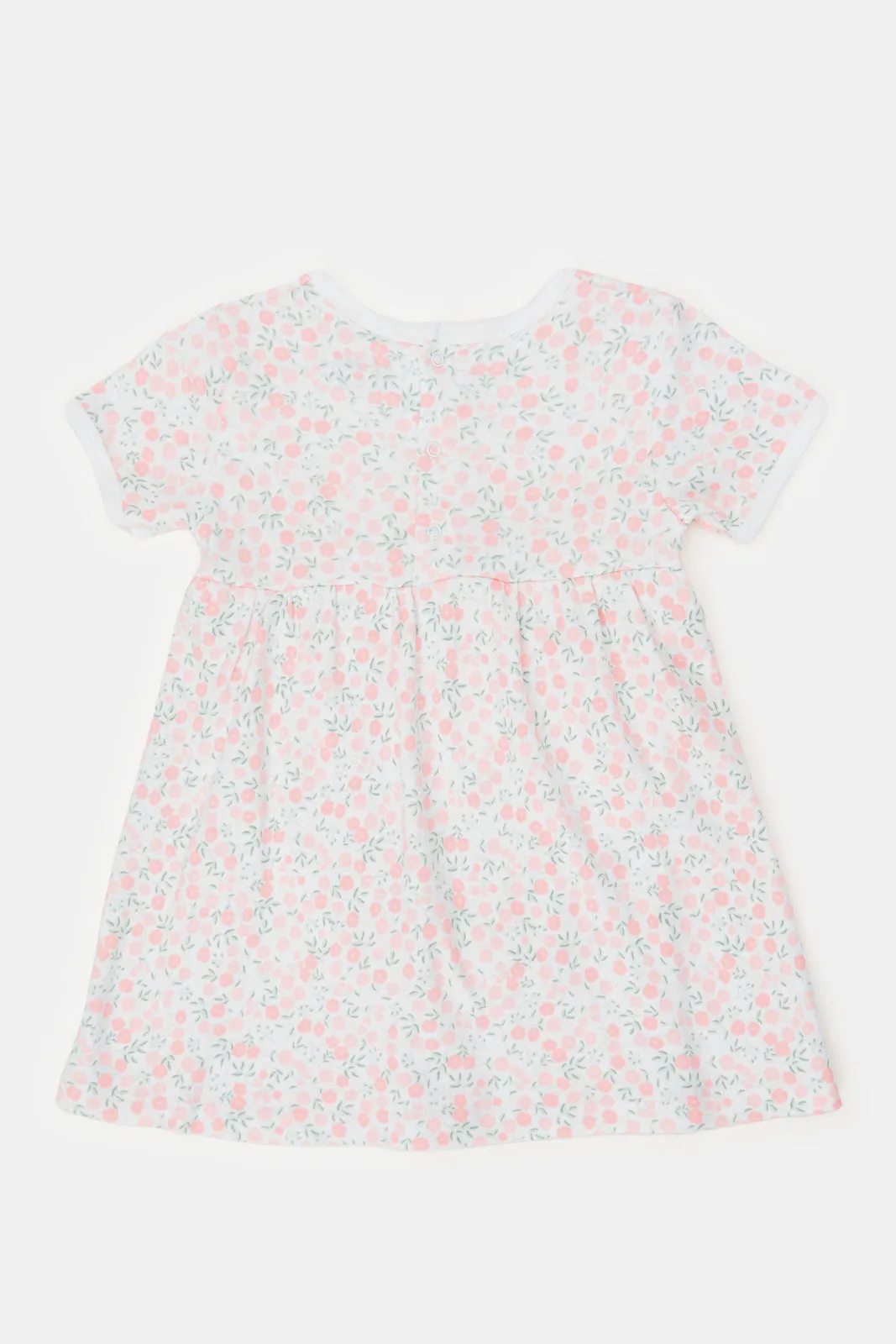 Baby White And Pink Printed Bodysuit Dress
