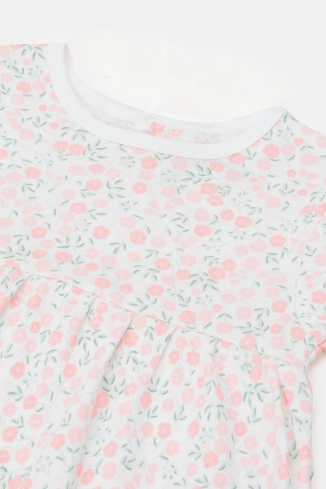 Baby White And Pink Printed Bodysuit Dress