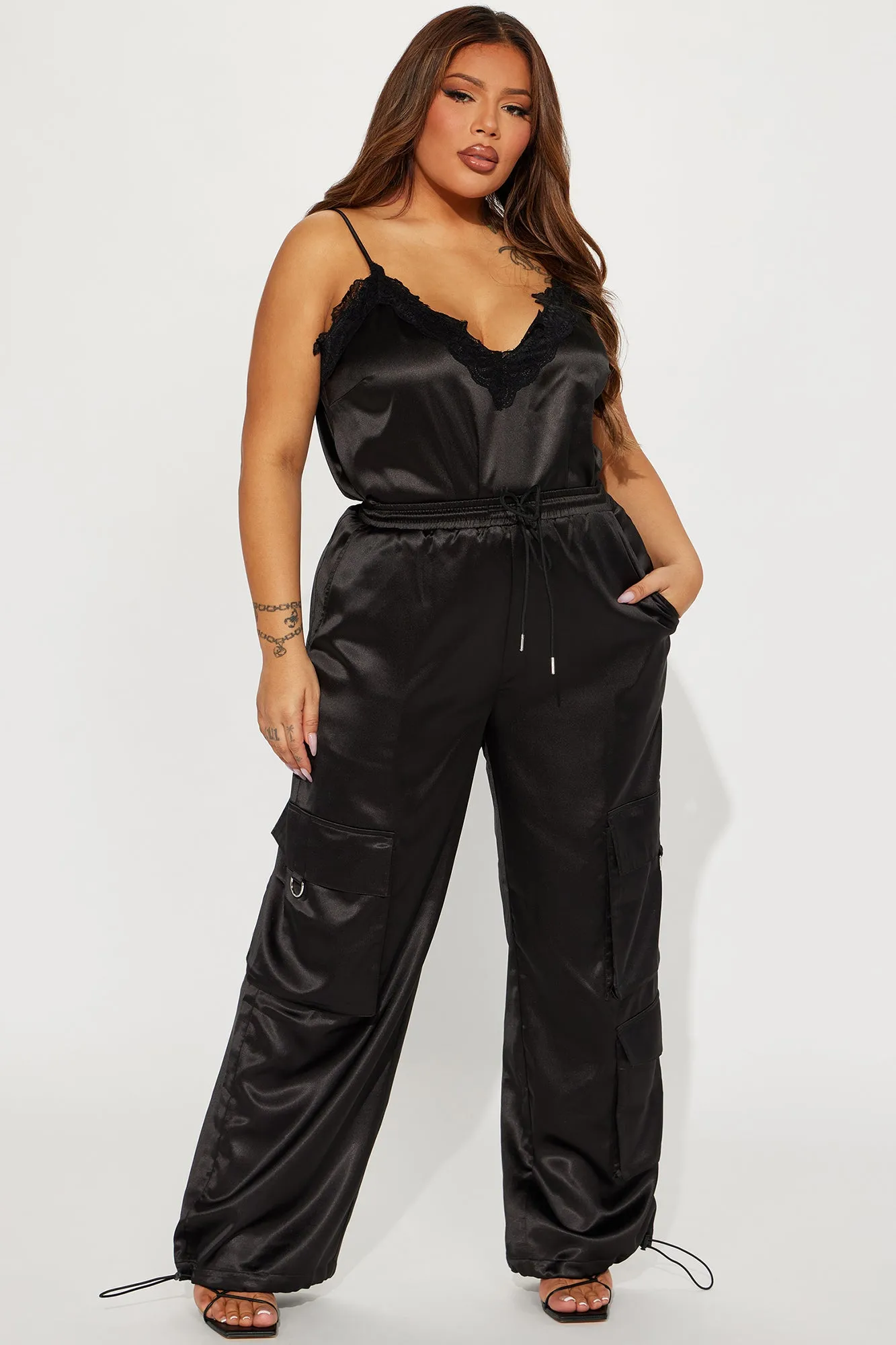 Back To You Satin Jogger Set - Black
