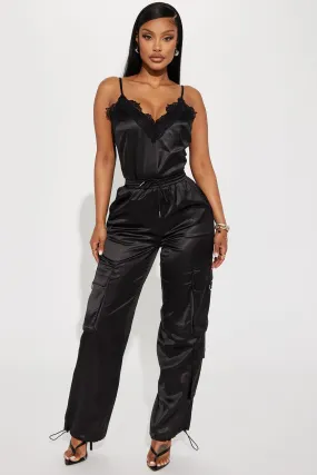 Back To You Satin Jogger Set - Black
