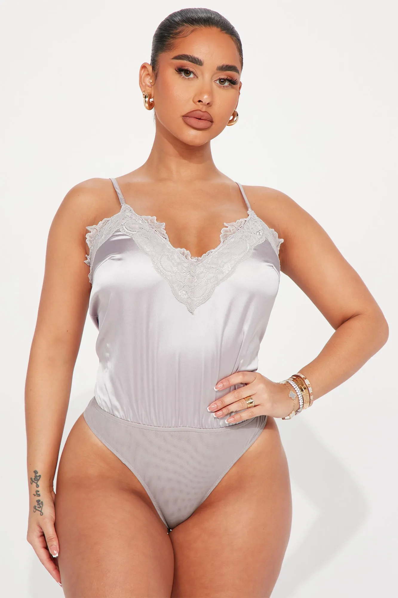 Back To You Satin Jogger Set - Grey