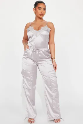 Back To You Satin Jogger Set - Grey
