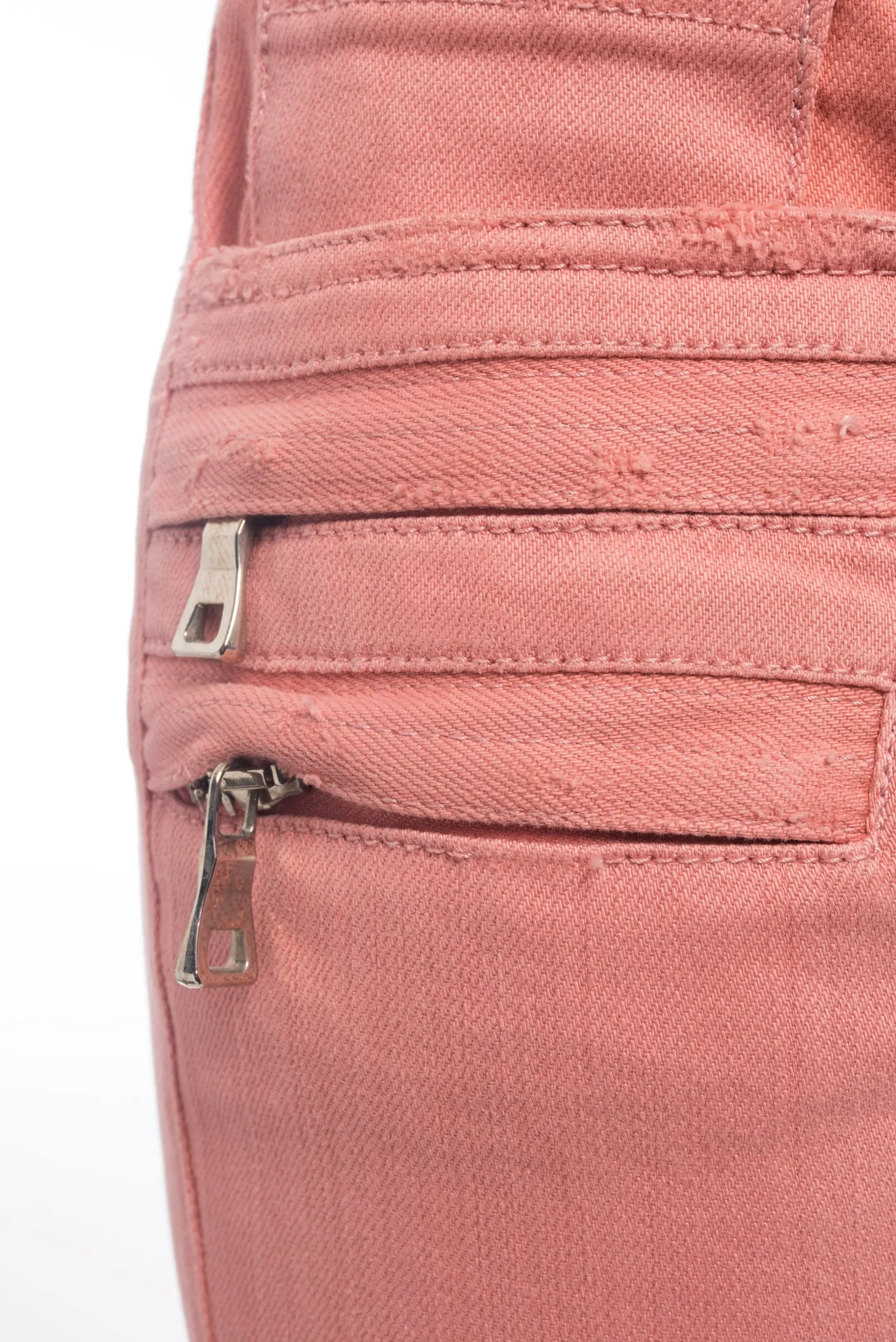 Balmain Pink biker Denim Skinny Low Rise Motorcycle Jeans - 38