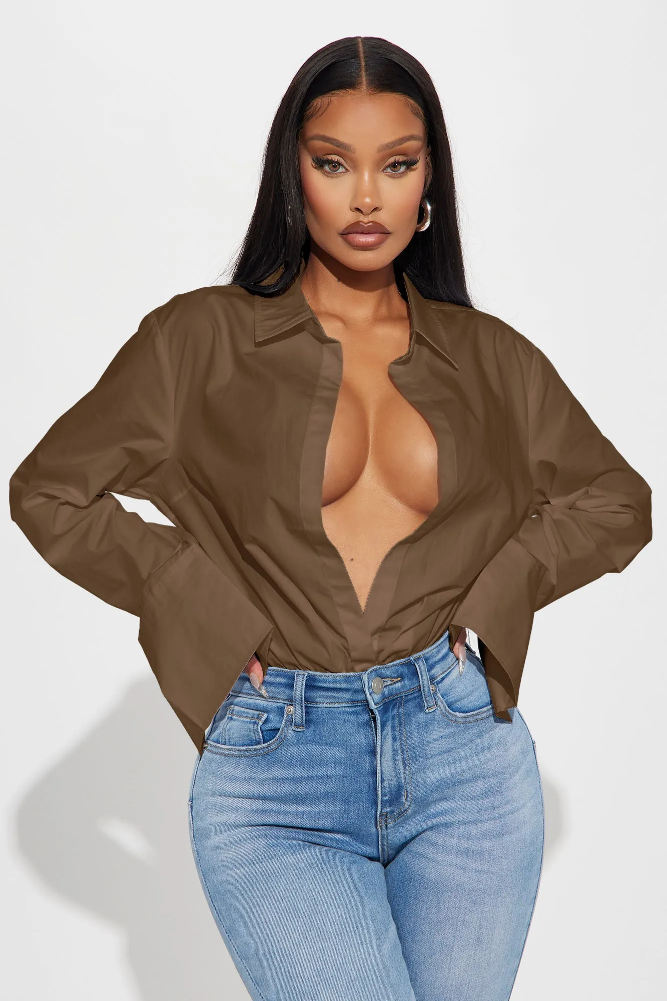 Big Boss Poplin Bodysuit - Chocolate
