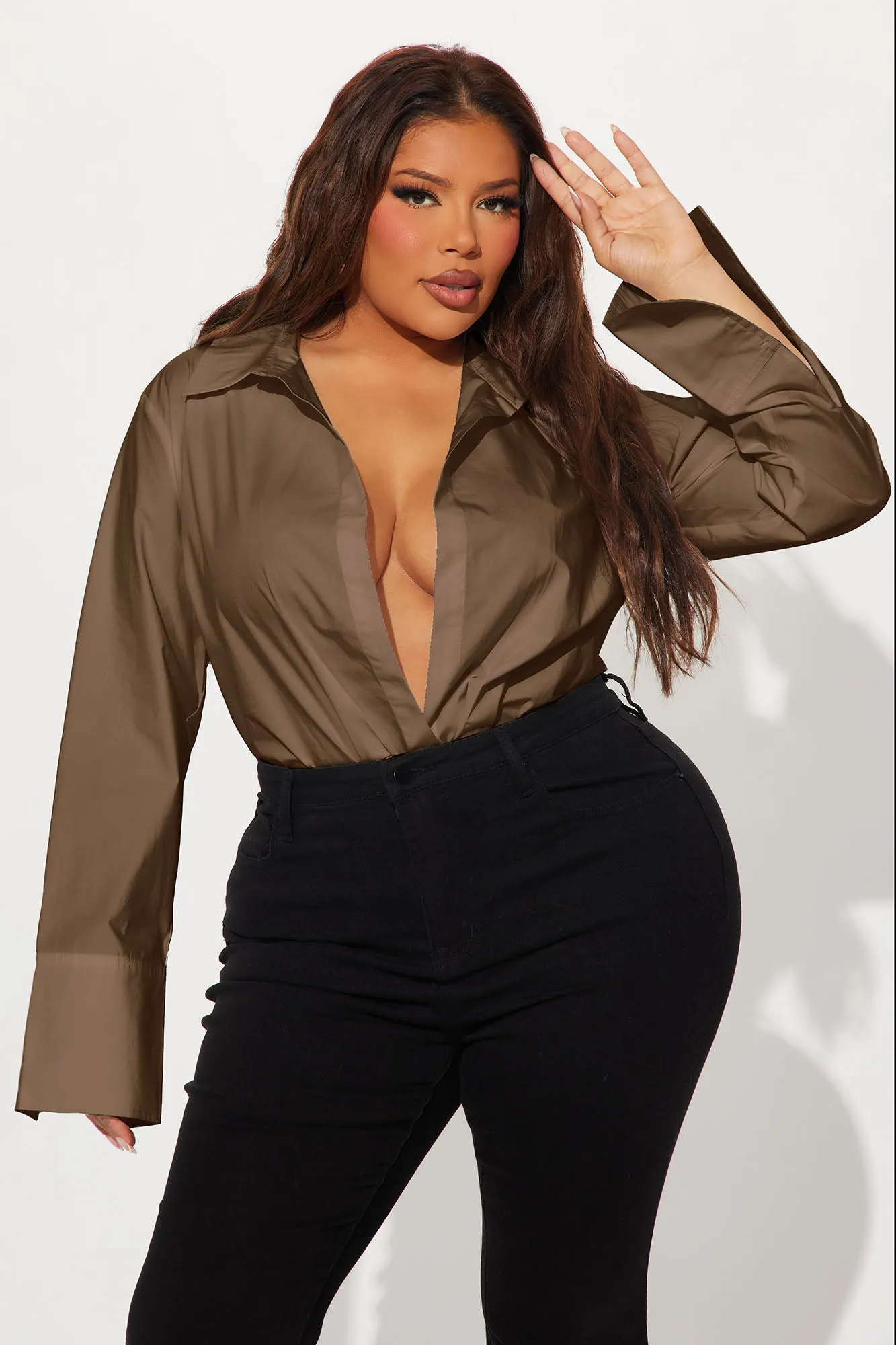 Big Boss Poplin Bodysuit - Chocolate