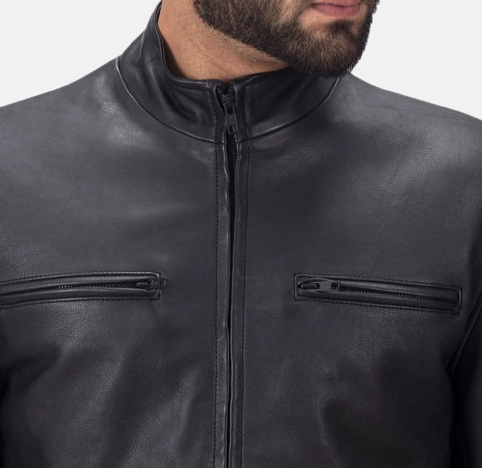 BIKER-1413 MUSH Matte Black Leather Biker Jacket