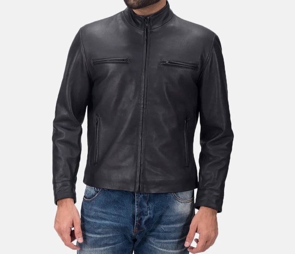 BIKER-1413 MUSH Matte Black Leather Biker Jacket
