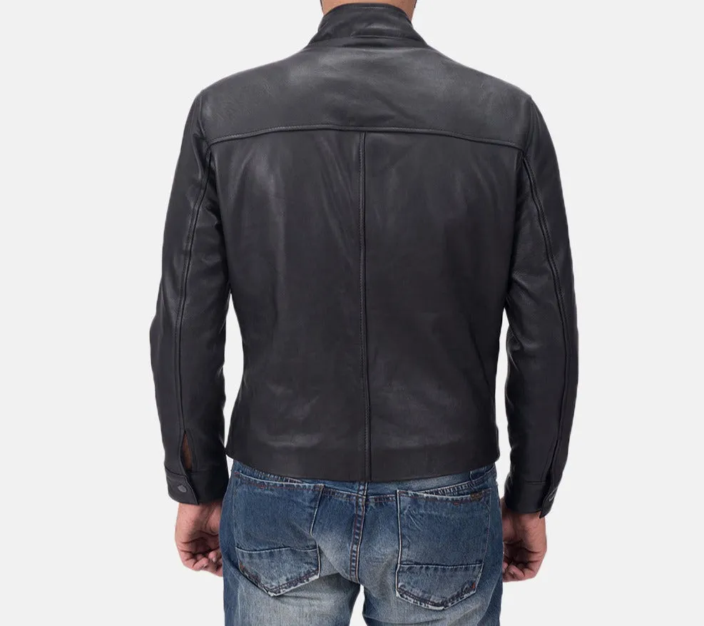 BIKER-1413 MUSH Matte Black Leather Biker Jacket