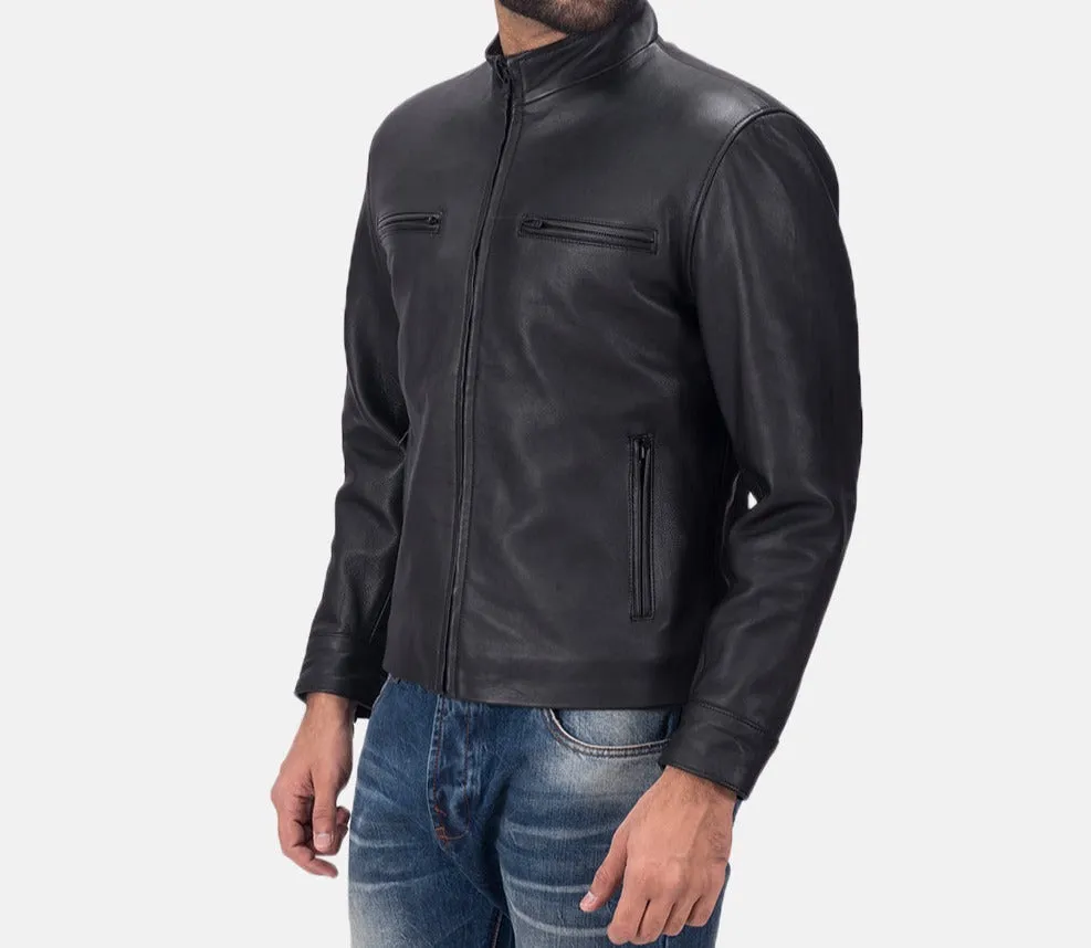 BIKER-1413 MUSH Matte Black Leather Biker Jacket