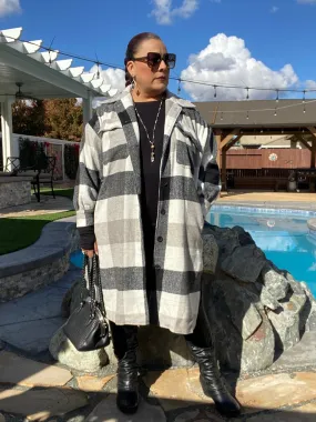 Black and White Button Down Plaid Coat by Hers & Mine