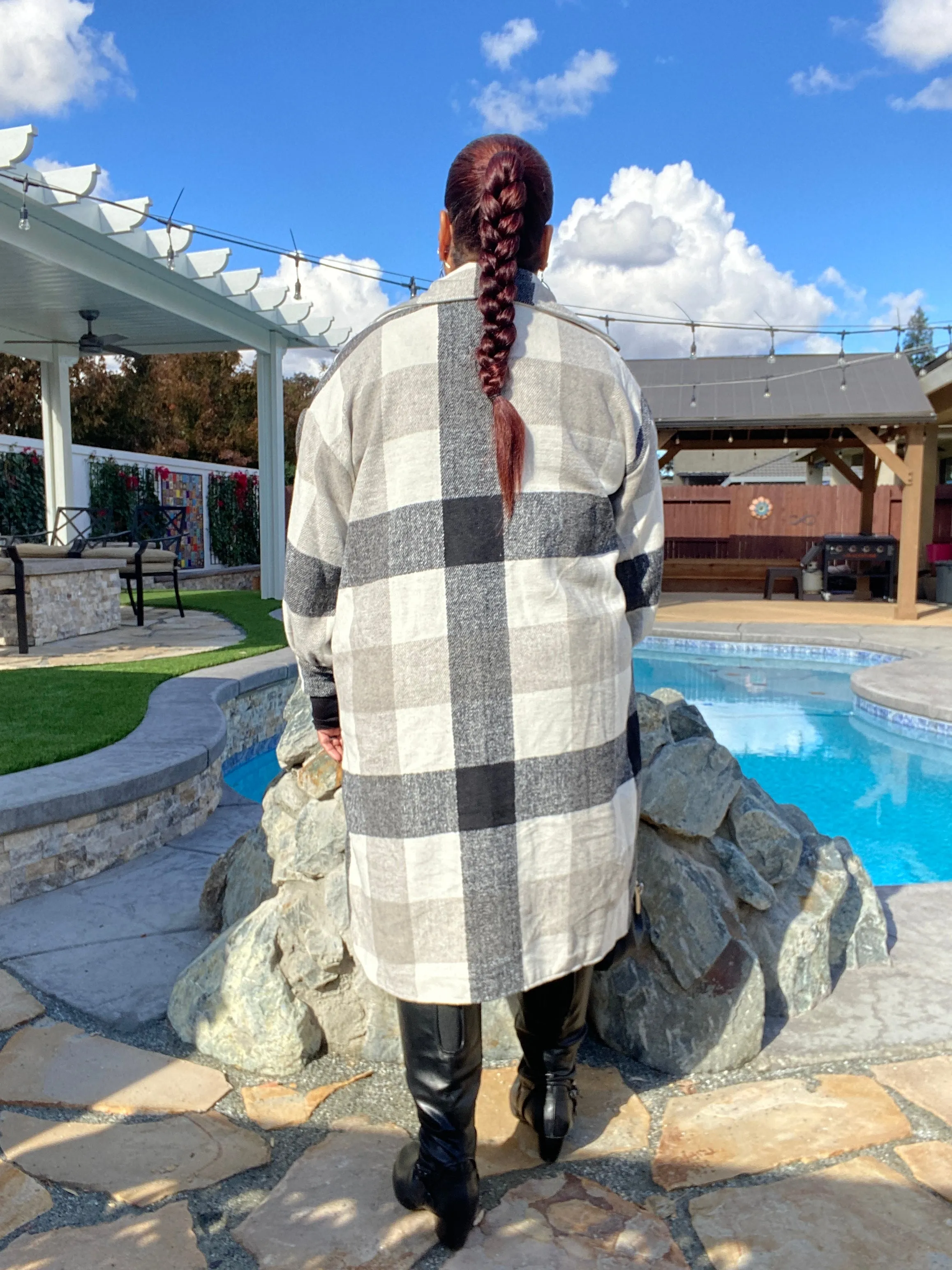 Black and White Button Down Plaid Coat by Hers & Mine