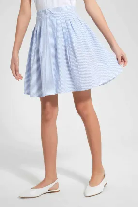 Blue And White Pleated Skirt