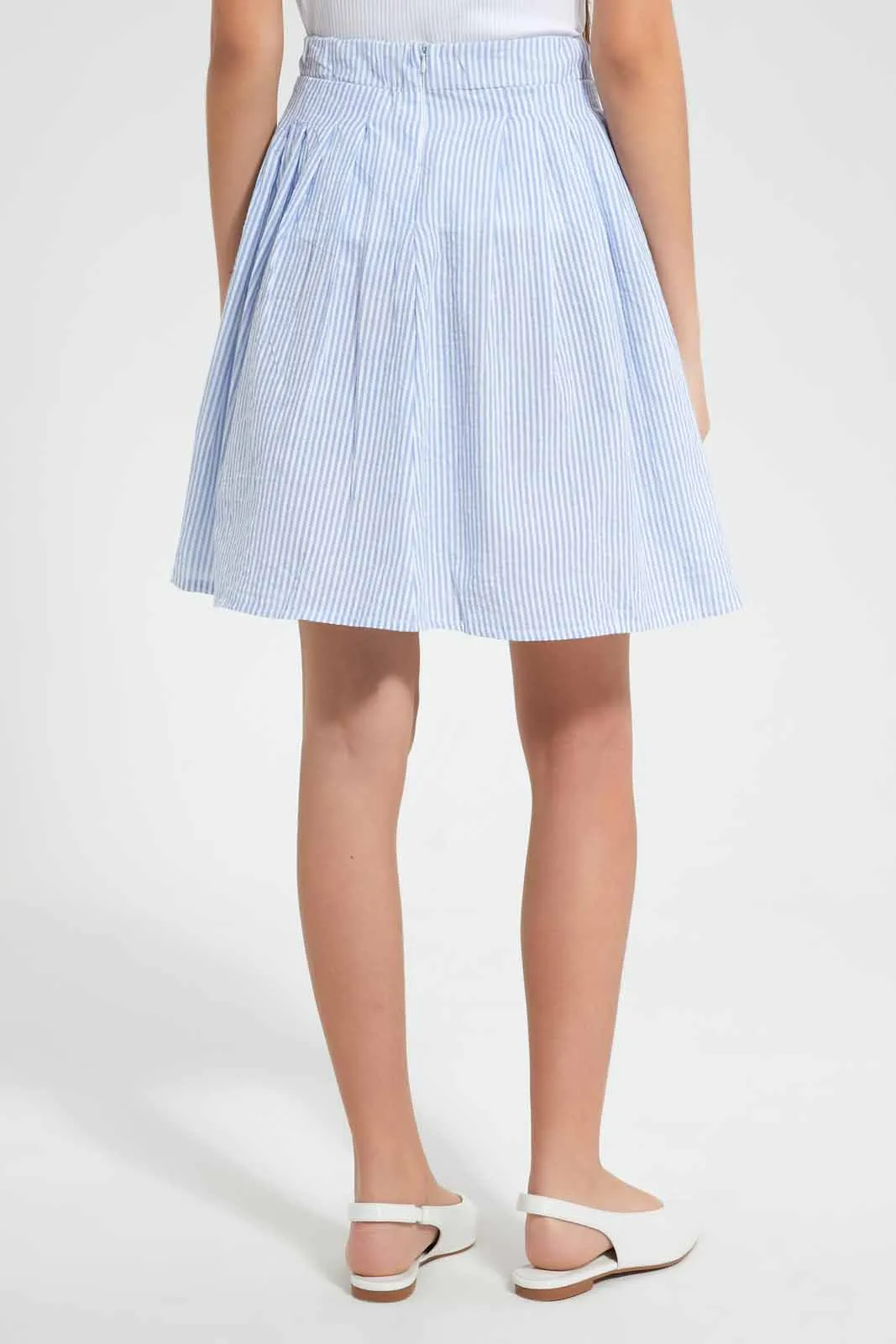 Blue And White Pleated Skirt