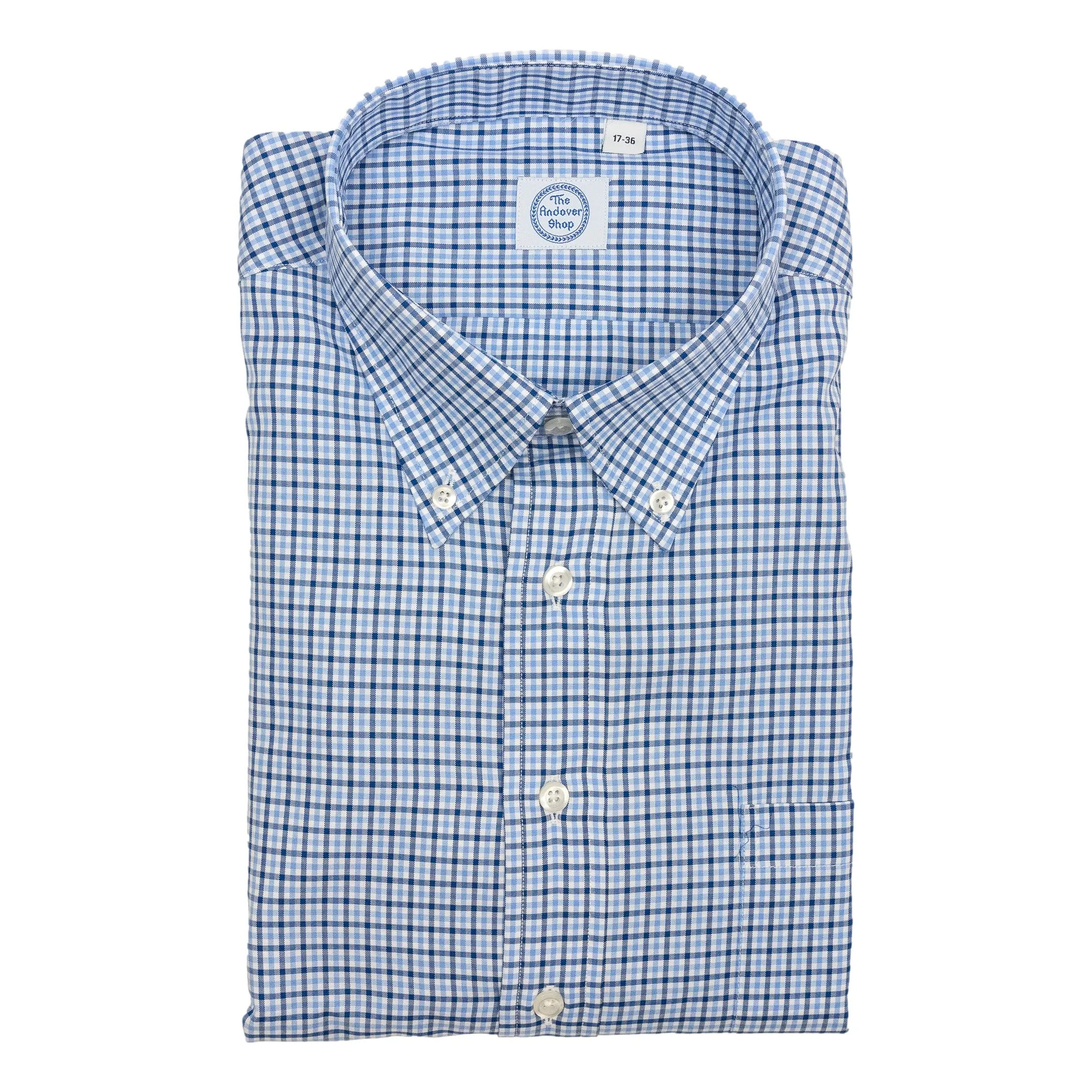 Blue, Navy, and White Check Button Down Dress Shirt