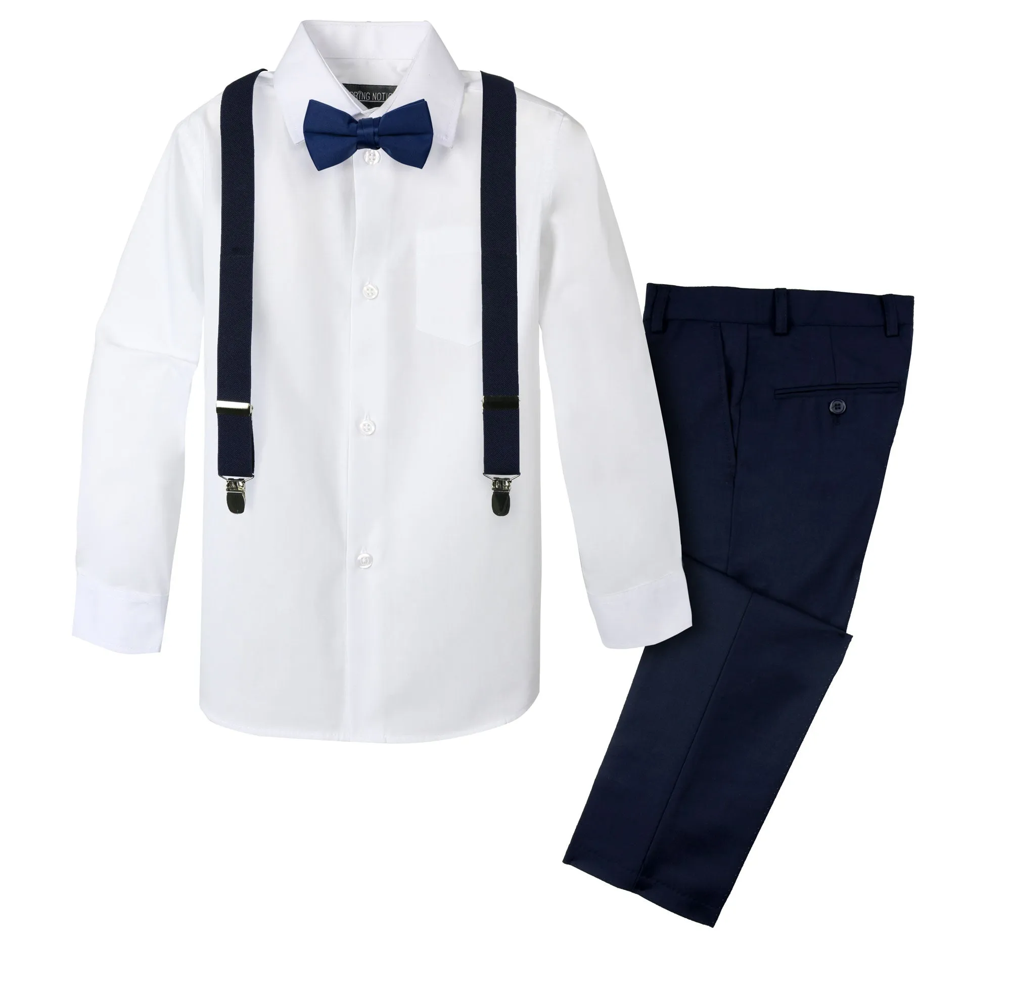 Boys' 4 Piece Suspenders Outfit, Navy/White/Navy