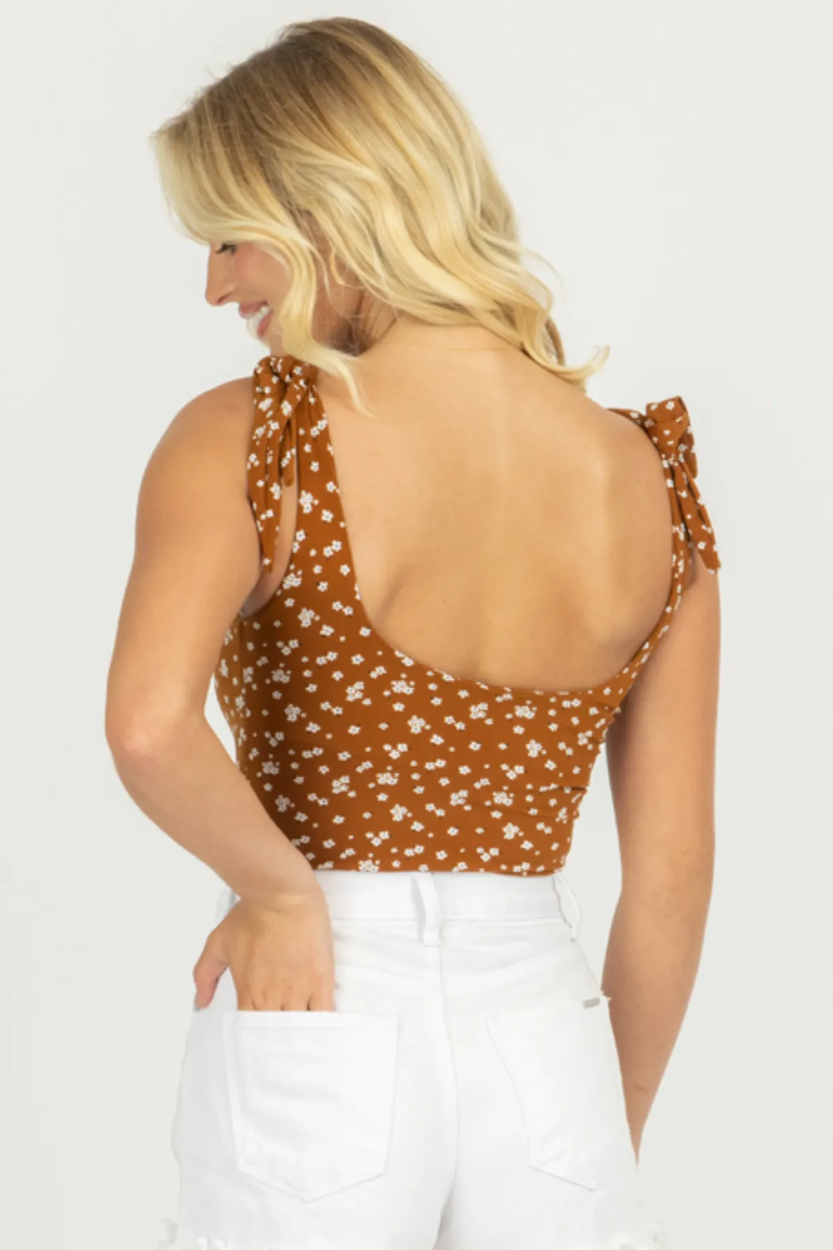 BROWN FLORAL SQUARENECK BODYSUIT