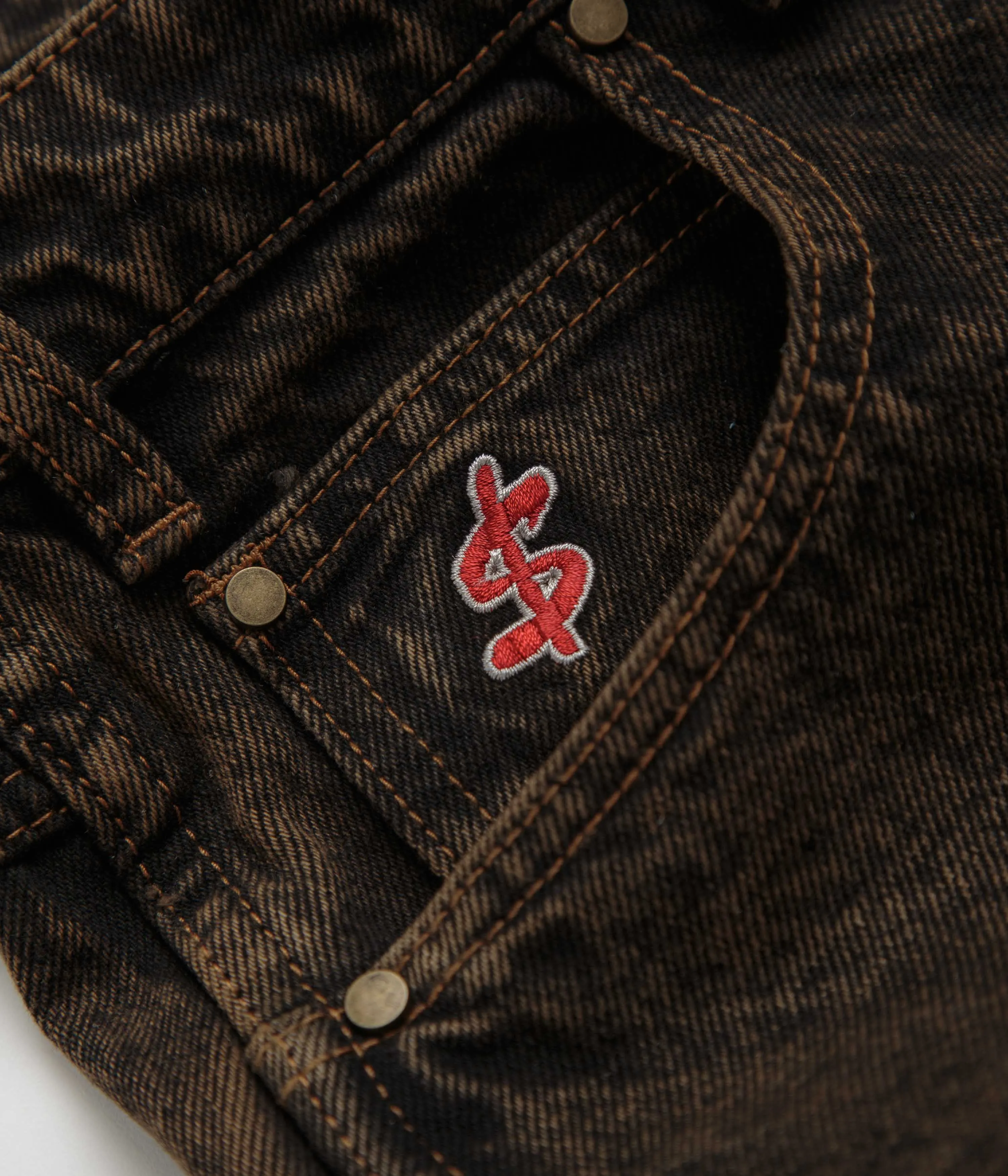 Cash Only Blockout Denim Jeans - Acid Brown Wash