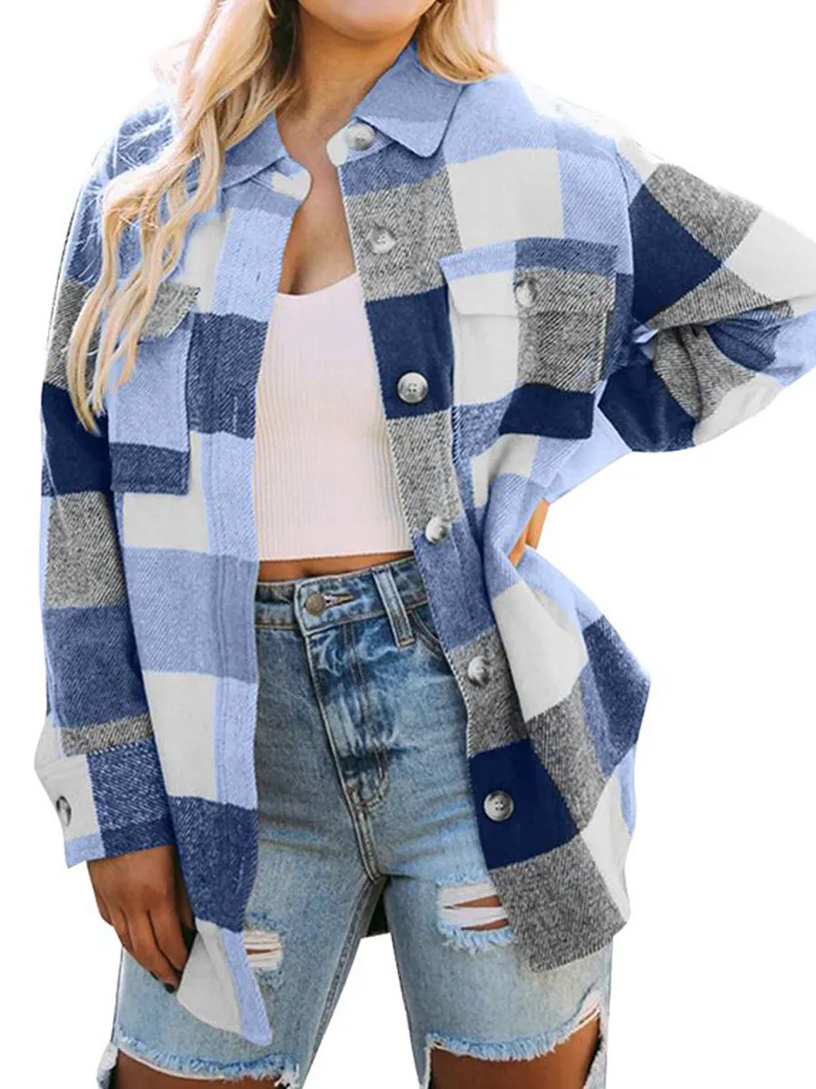 Casual Plaid Button Down Long Sleeve Coat