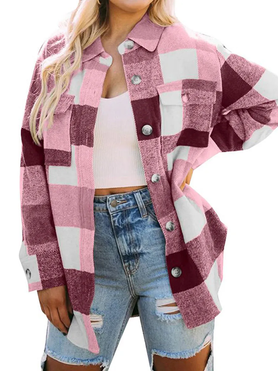 Casual Plaid Button Down Long Sleeve Coat