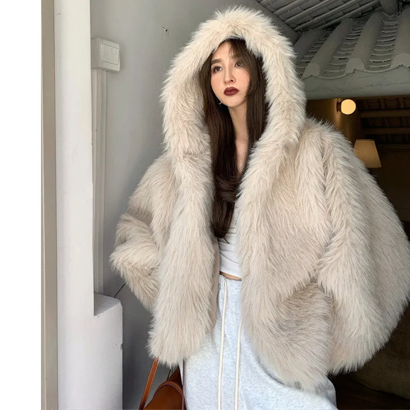 Cozy Casual Hooded Warm Faux Fur Women's Jacket, lioness-love