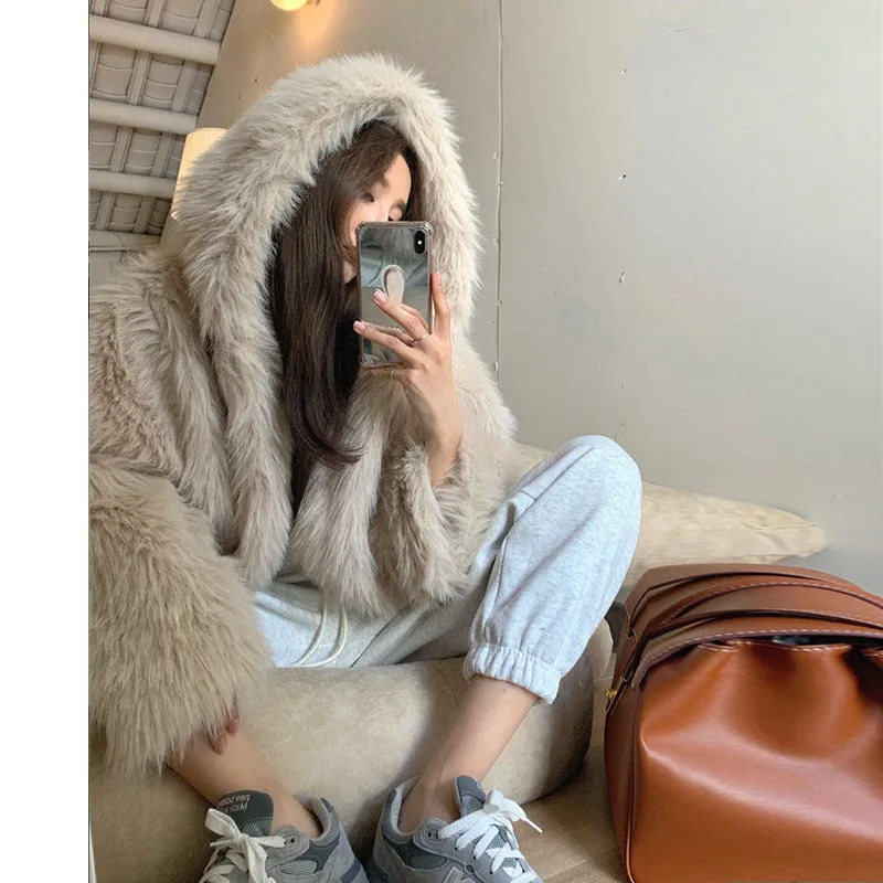 Cozy Casual Hooded Warm Faux Fur Women's Jacket, lioness-love