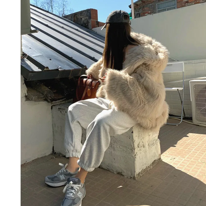 Cozy Casual Hooded Warm Faux Fur Women's Jacket, lioness-love