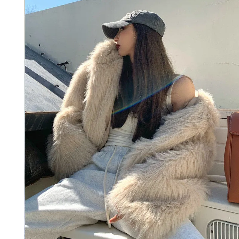 Cozy Casual Hooded Warm Faux Fur Women's Jacket, lioness-love
