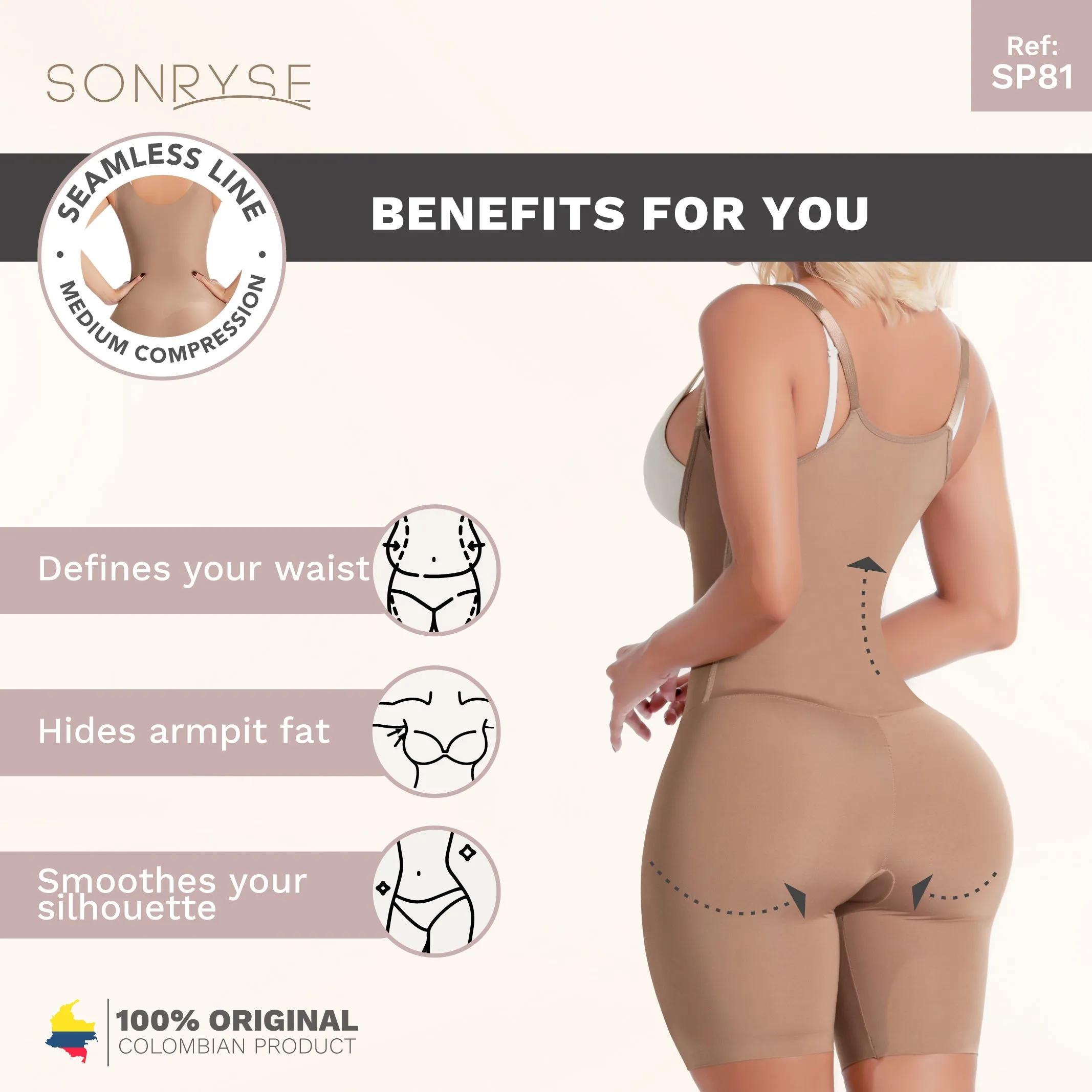 Daily Use Tummy Control Bodysuit Fajas Colombianas Sonryse SP81NC