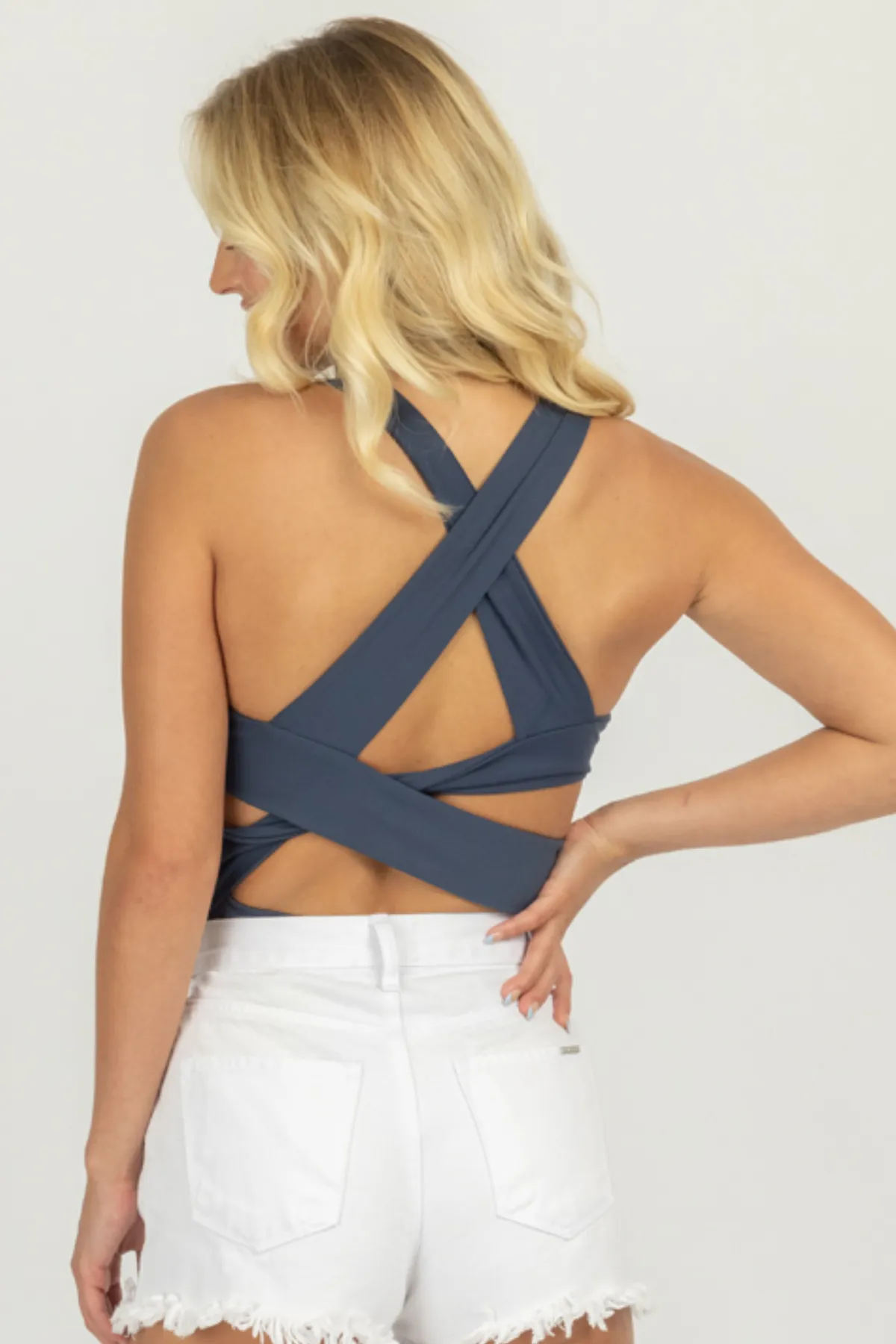 DARK BLUE STRAPPY SQUARENECK BODYSUIT