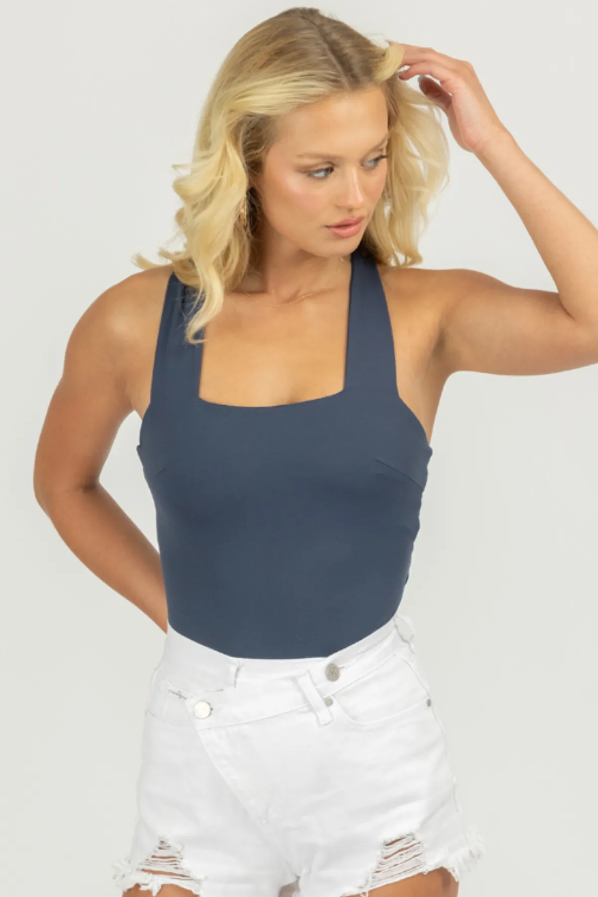DARK BLUE STRAPPY SQUARENECK BODYSUIT