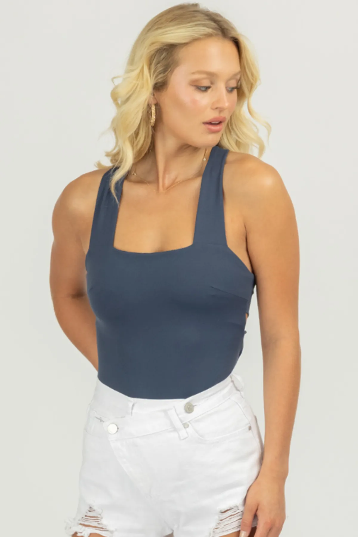 DARK BLUE STRAPPY SQUARENECK BODYSUIT