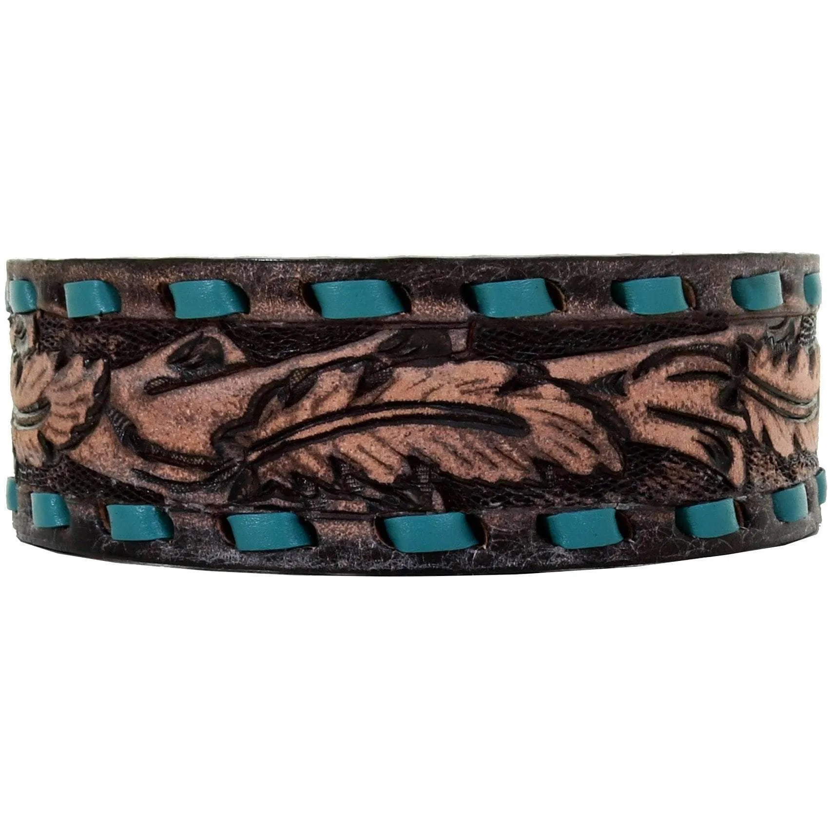 DC39 - Brown Vintage Feather Tooled Dog Collar
