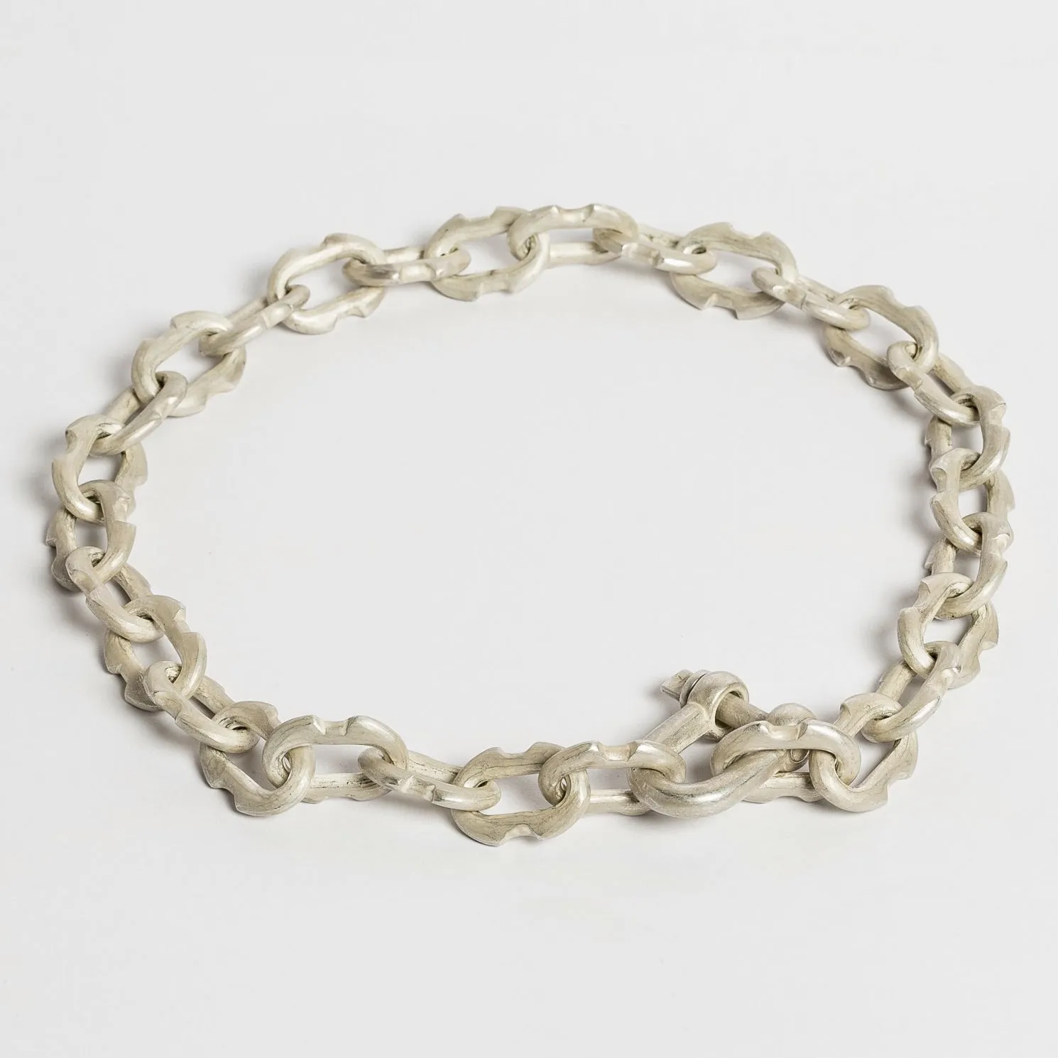 Deco link charm chain choker - acid silver
