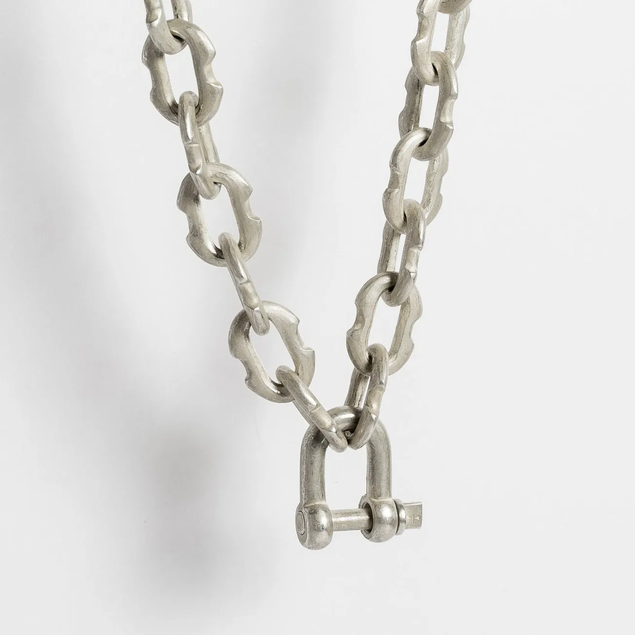 Deco link charm chain choker - acid silver