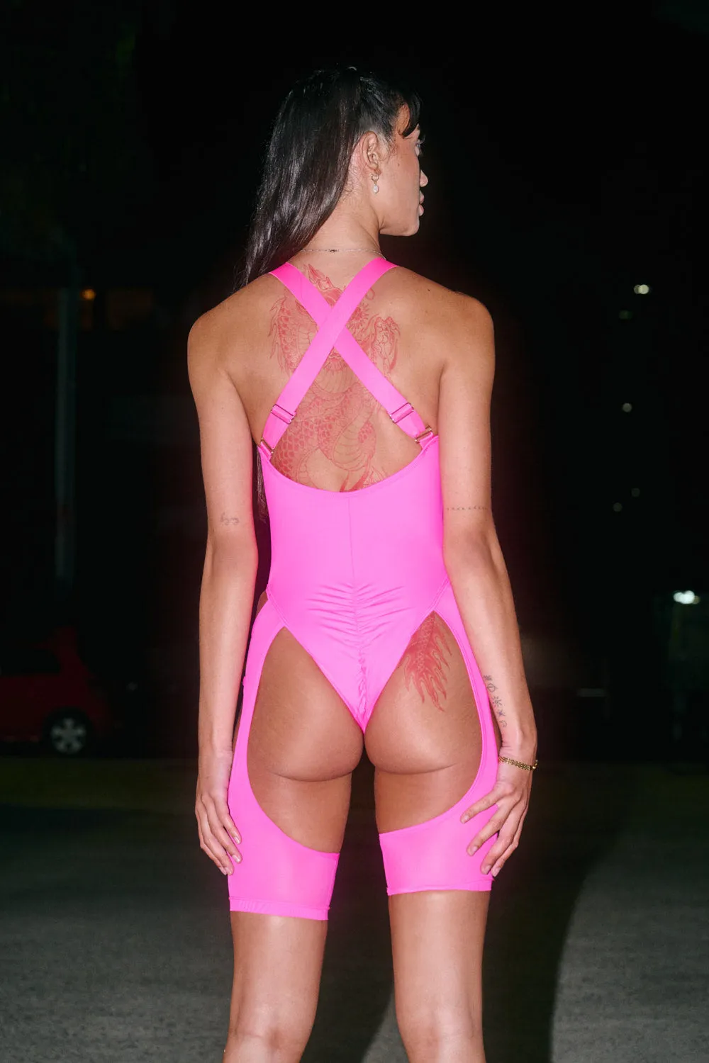 DollHaus Sleeveless Mesh Bodysuit - Barbie Pink