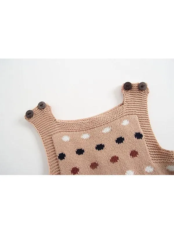 Dots Knitted Sleeveless Bodysuit Cotton Romper