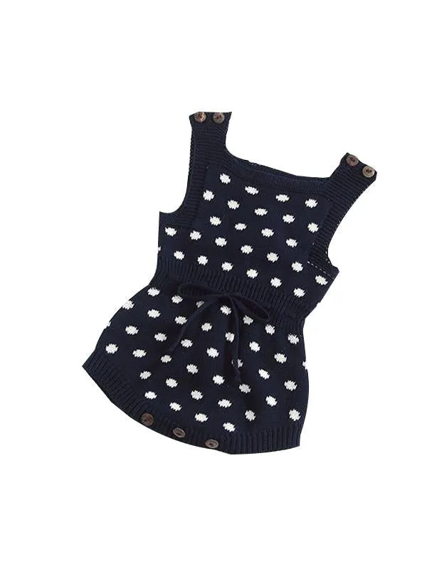 Dots Knitted Sleeveless Bodysuit Cotton Romper