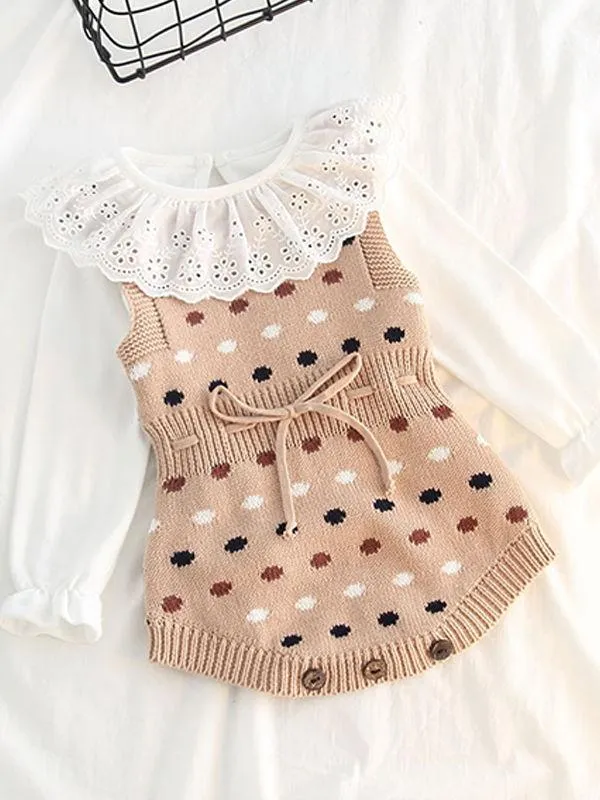 Dots Knitted Sleeveless Bodysuit Cotton Romper