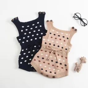 Dots Knitted Sleeveless Bodysuit Cotton Romper