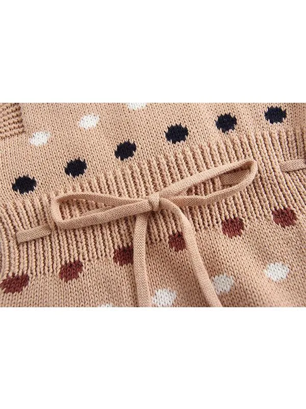 Dots Knitted Sleeveless Bodysuit Cotton Romper
